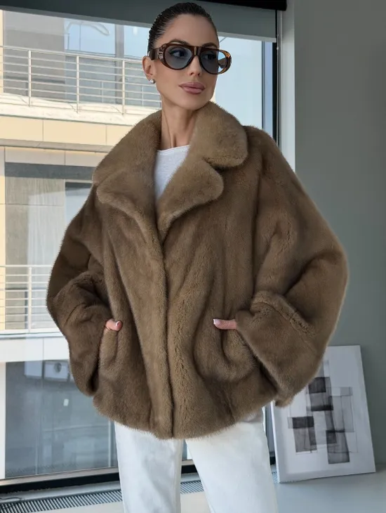 Короткая норка кимоно роспуск - английский воротник - фото 5