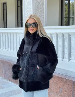 Черная дубленка из натуральной овчины - фото 0