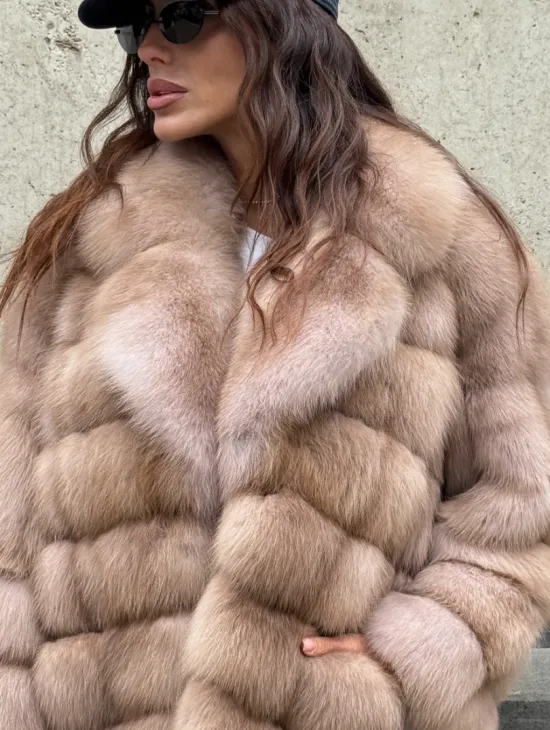 Шуба из меха куницы - цвет Tortora - фото 1