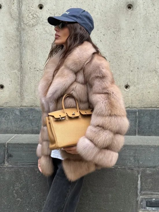 Шуба из меха куницы - цвет Tortora - фото 7