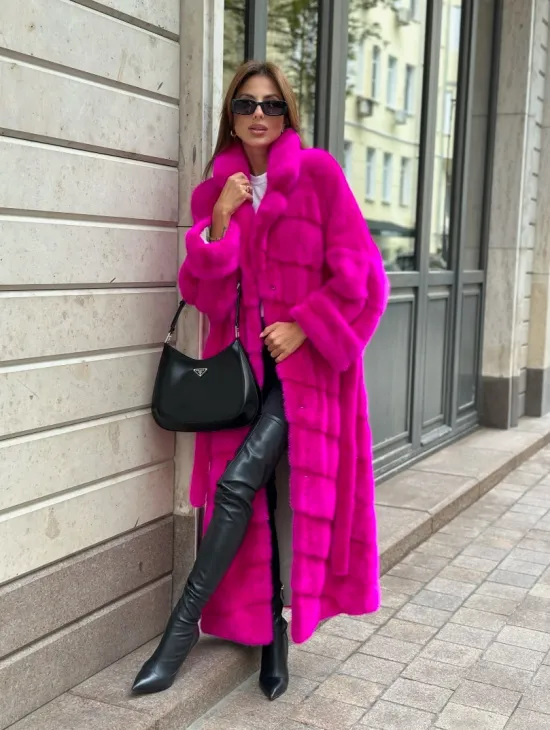 Норковая шуба в цвете фуксия - фото 4