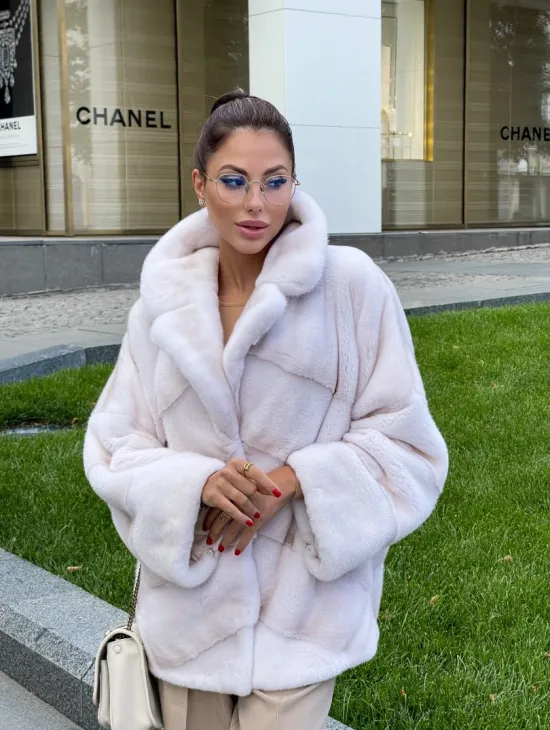 Полушубок из аукционной норки - цвет паломино - фото 1