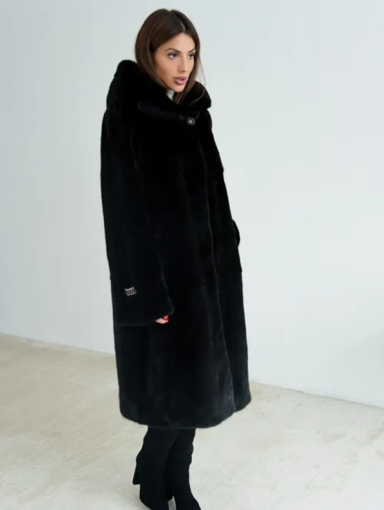 Норка BLACKGLAMA пластины с капюшоном - фото 3