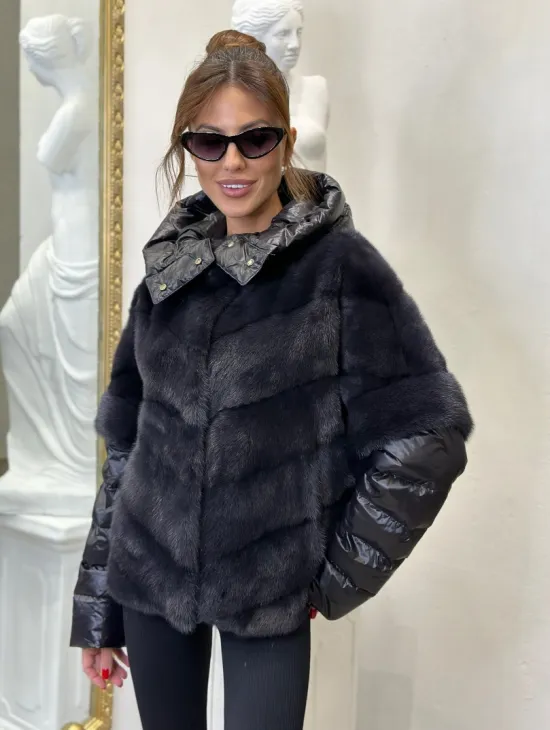 Пуховик /жилет норковый 2в1 - графит - фото 2