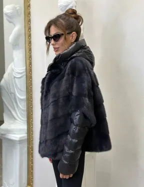 Пуховик /жилет норковый 2в1 - графит - фото 3