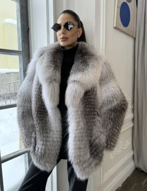 Шуба из меха арктической лисы - серая - фото 2