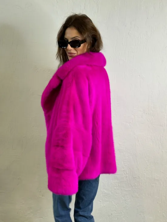 Короткая автоледи мех NAFA английский воротник - фуксия - фото 5