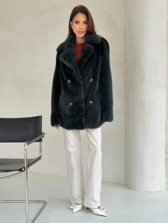 Норковый жакет английский воротник - черный изумруд - фото 3