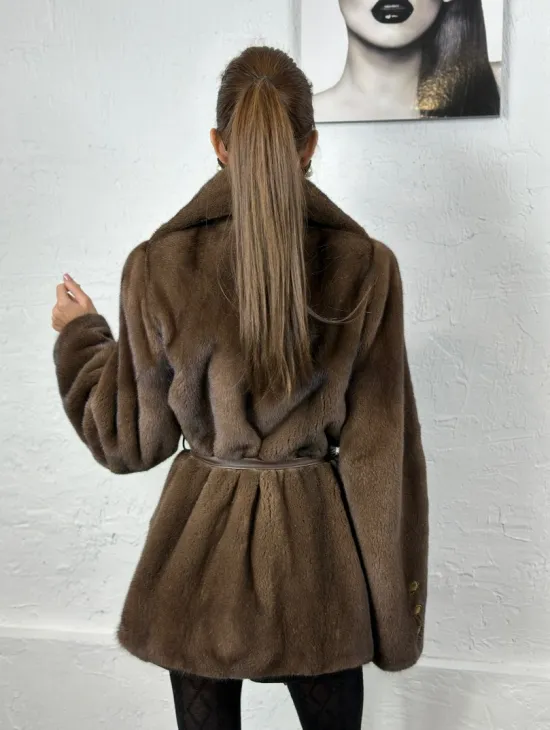 Элегантный жакет из меха норки - цвет соболь - фото 4