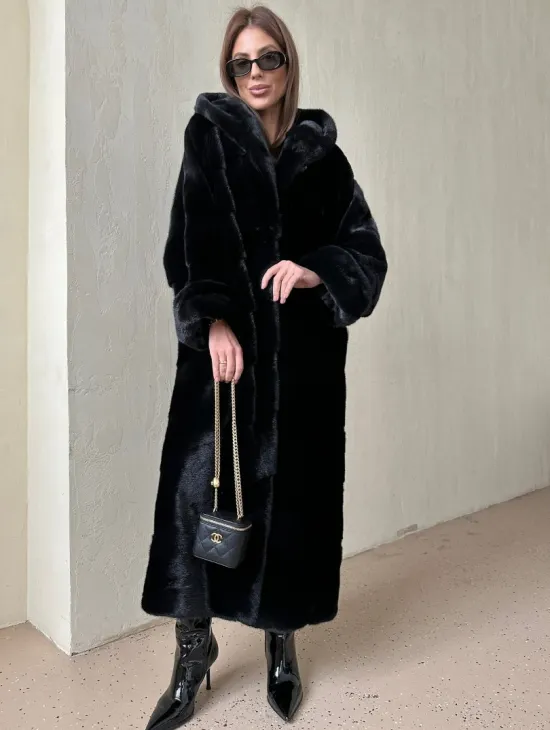 Шуба из аукционной норки VELVET, паркет с капюшоном - фото 0