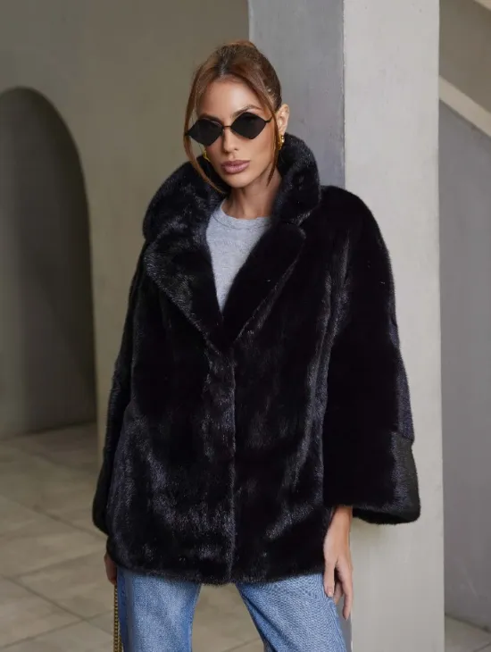 Норковый жакет роспуск - английский воротник -черный - фото 0