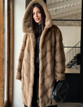 Норковая шуба с капюшоном - цвет пастель - фото 7