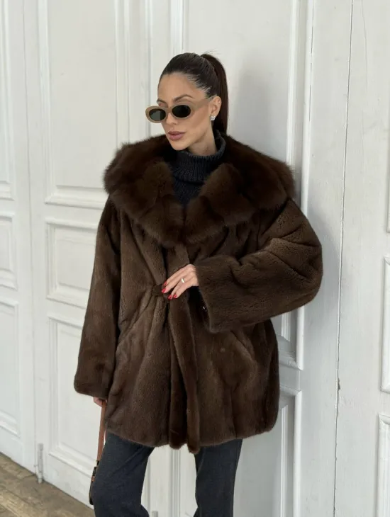 Норка летучая мышь роспуск с капюшоном куница - цвет орех - фото 0