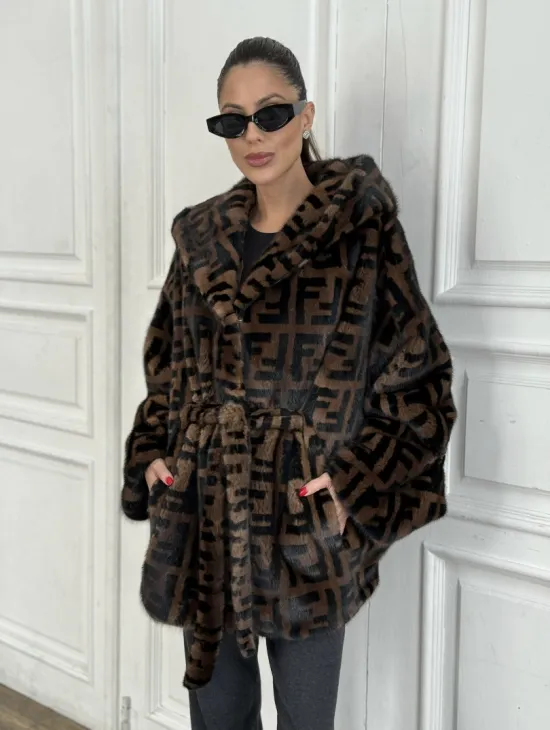 Норка летучая мышь с капюшоном, принт - цвет соболь - фото 3