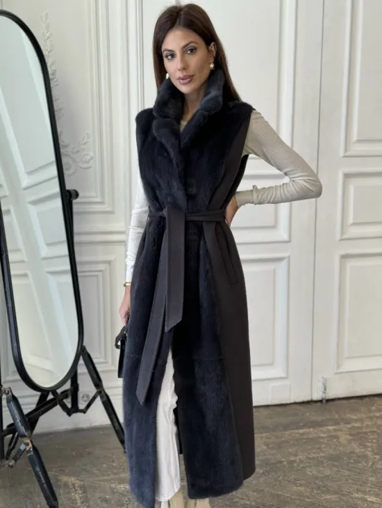 Пальто из кашемира с отделкой из меха норки - фото 1