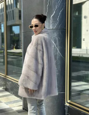 Норковая шуба в цвете нюд - фото 7