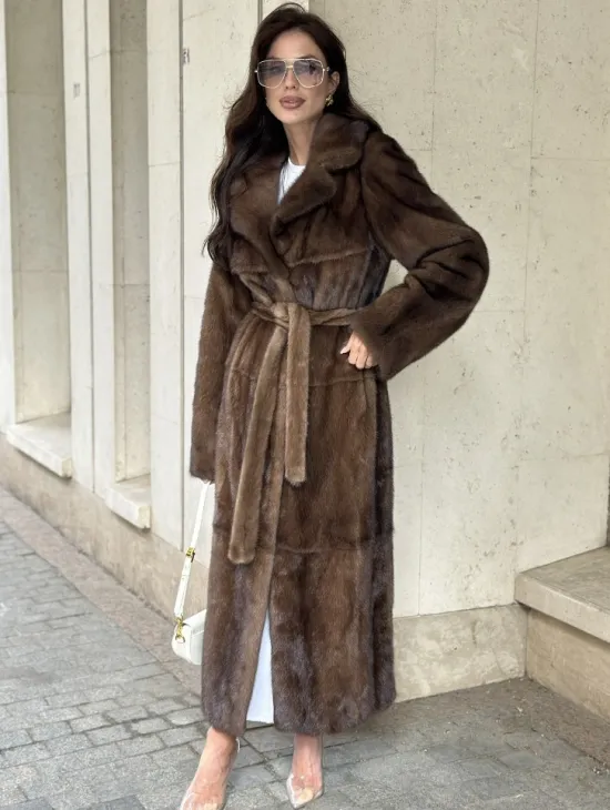 Классическая норковая шуба  натуральный цвет - орех - фото 0