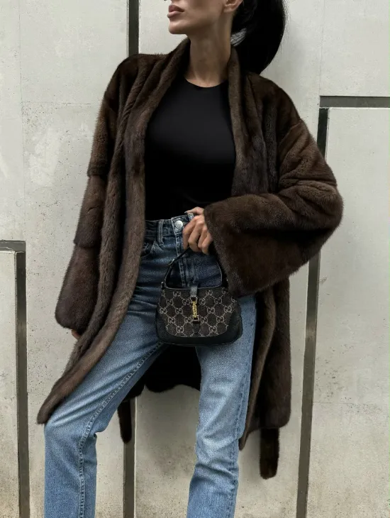 Шуба из скандинавской норки в цвете соболь - фото 2