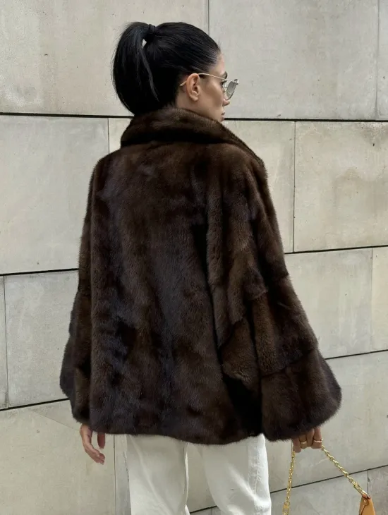 Короткая норковая шуба английский воротник роспуск - фото 3